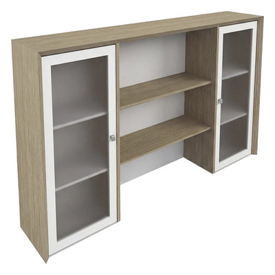 Librero sobre Credenza para Oficina Ejecutiva - GEBESA CONTEMPO - Frente 180 cm - Con Puertas de Vidrio - GCC470180CV - GEBESA - NOGAL BEAT - Librero