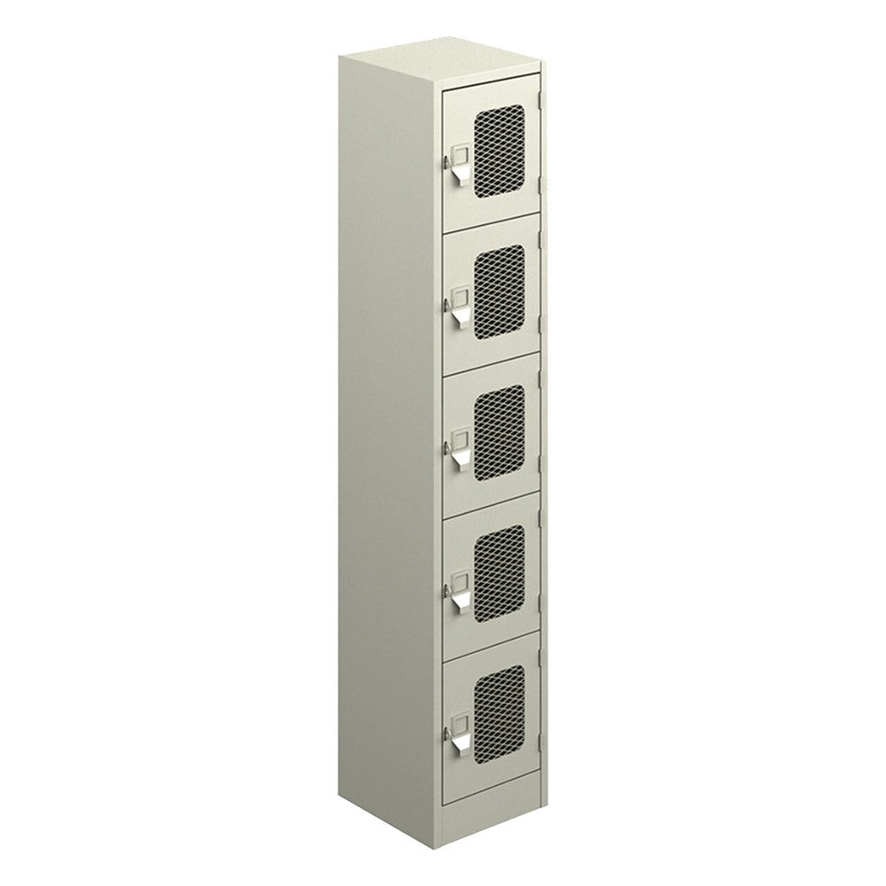 Locker Metálico para Escuela - GEBESA ARCHIVO Y ALMACENAJE - Frente 36 cm - 5 Puertas con Malla 3B - GAA755 - GEBESA - NOGAL BEAT - Archivero