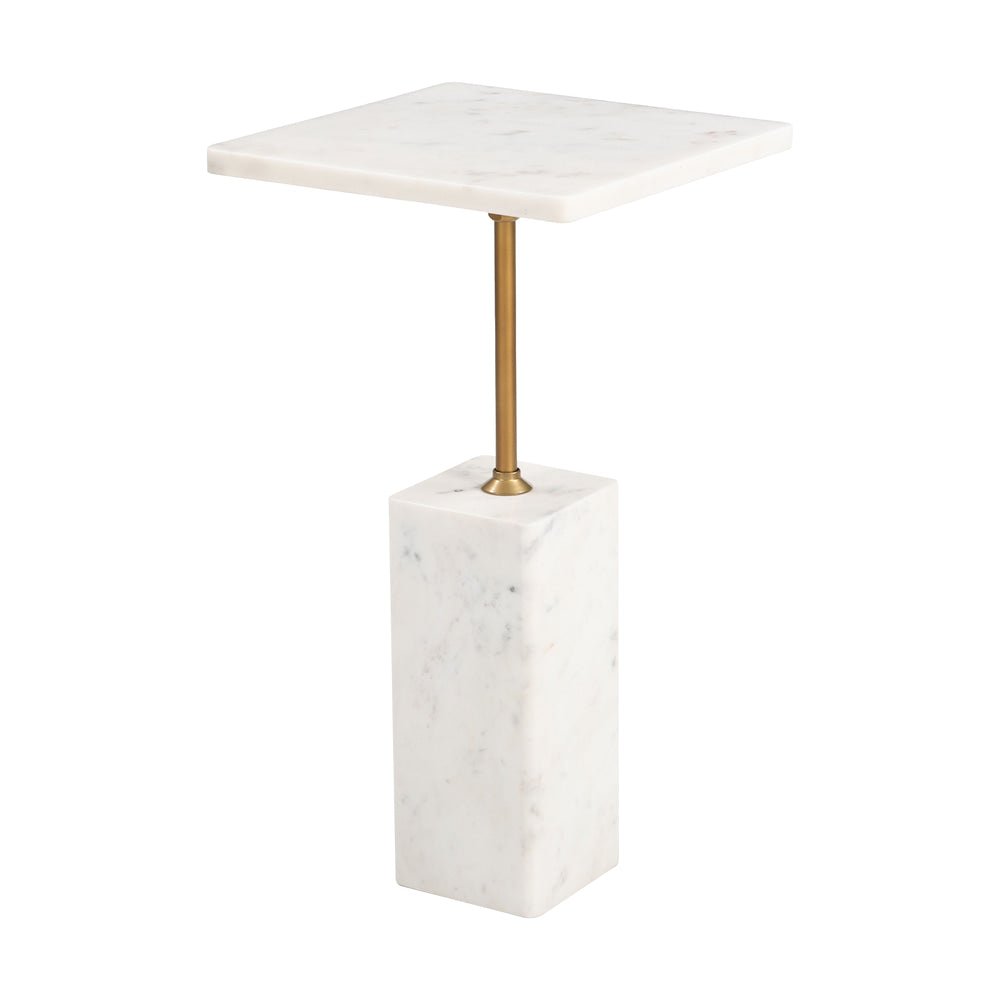 Mesa Auxiliar para Sala de Espera - ZUO NAHT - Blanco - Cubierta de Mármol Natural y Estructura de Hierro - 110672 - Zuo - NOGAL BEAT - Mesa Comercial Interior