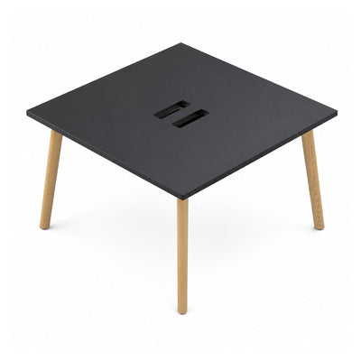 Mesa Bench para 2 Usuarios - VERSA DASH - Estructura Metálica Negra con Patas de Madera de Haya - 120 × 120 cm - DS-600 - VERSA - NOGAL BEAT - Escritorio de Oficina