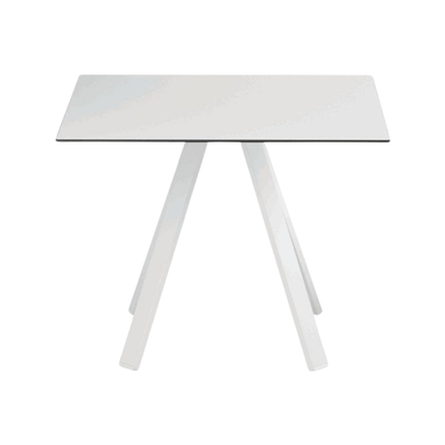 Mesa cuadrada COLOS VU B/Q con base tripie de metal y cubierta multicapa laminada HPL