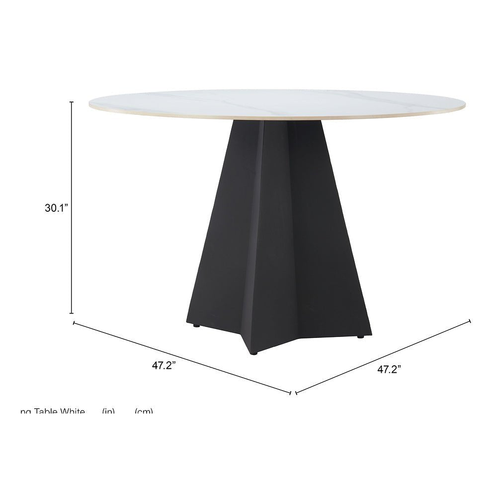 Mesa de Comedor para Hotel - ZUO IZAR - Blanco - Cubierta de Piedra Sinterizada Símil Mármol y Estructura de Acero con Recubrimiento en Polvo - 110356 - Zuo - NOGAL BEAT - Mesa Comercial Interior