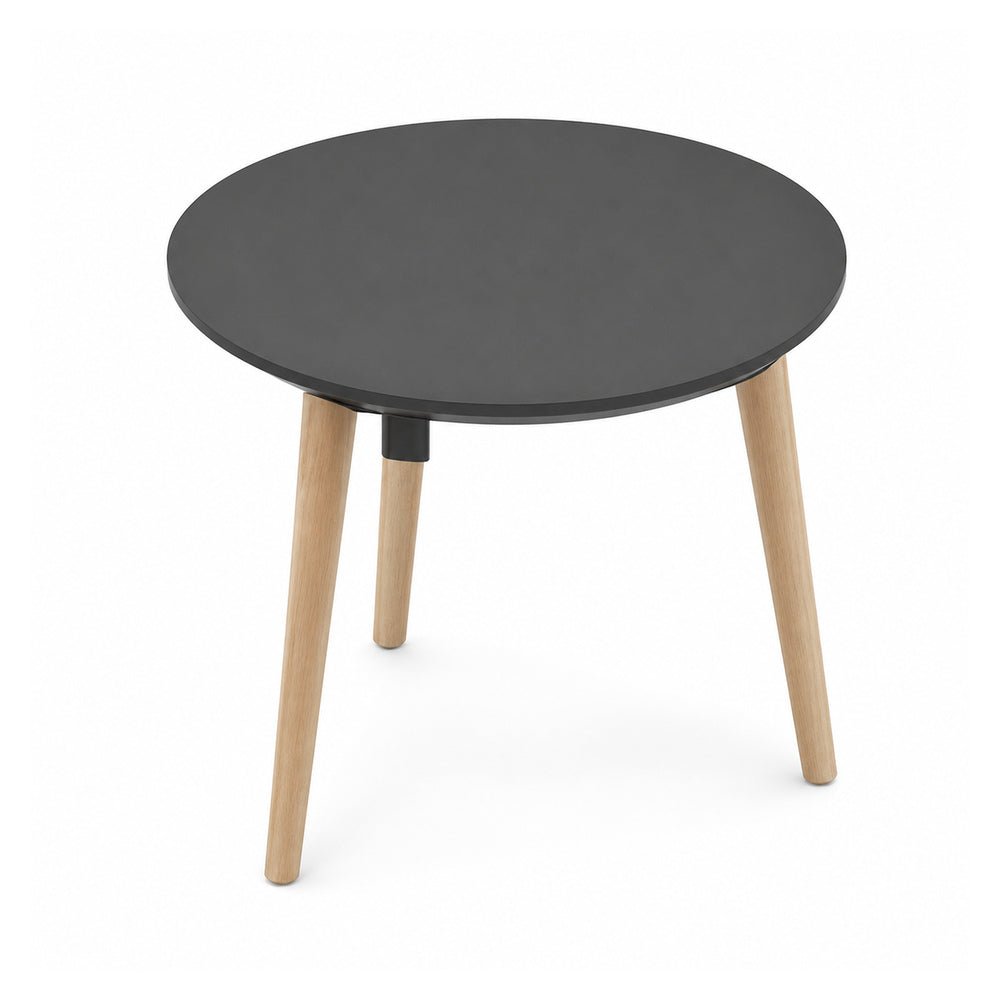 Mesa de Juntas Circular - VERSA DASH - Estructura Negra - Ø120×75 cm y Estructura Metálica Negra con Patas de Madera de Haya - DS-704 - VERSA - NOGAL BEAT - Mesa de Juntas