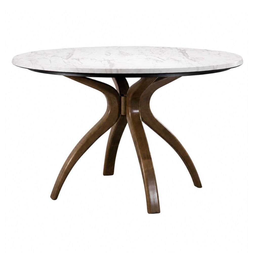 Mesa de Terraza para Áreas de Estar - NOGAL BEAT NOEL - Varios Colores - Madera de Roble y Cubierta de Hpl - MESA NOEL D:127 Blanco marble - CAMCO - NOGAL BEAT - Mesa de Terraza