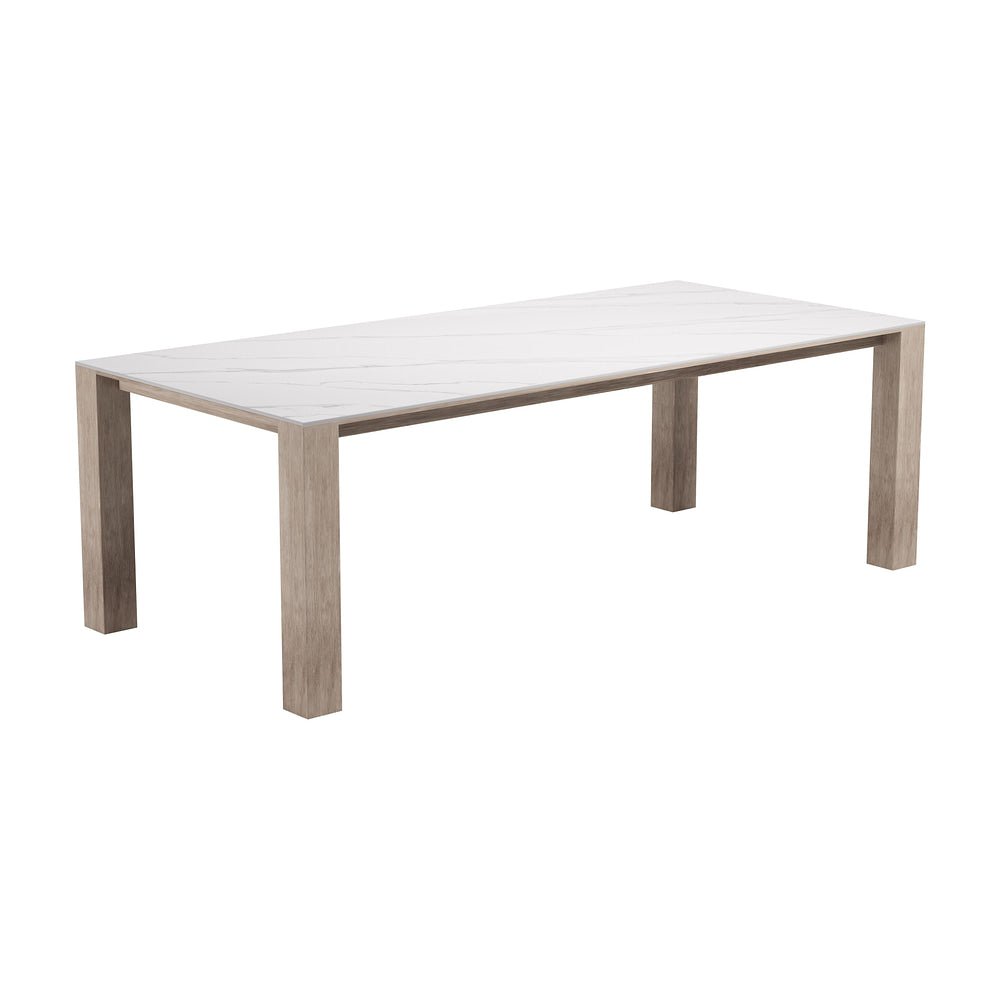 Mesa de Terraza para Club de Playa - ZUO LEILANI RECTANGULAR - Blanco - Cubierta de Piedra Sinterizada Símil Mármol y Estructura de Aluminio Símil Madera - 704277 - Zuo - NOGAL BEAT - Mesa de Terraza