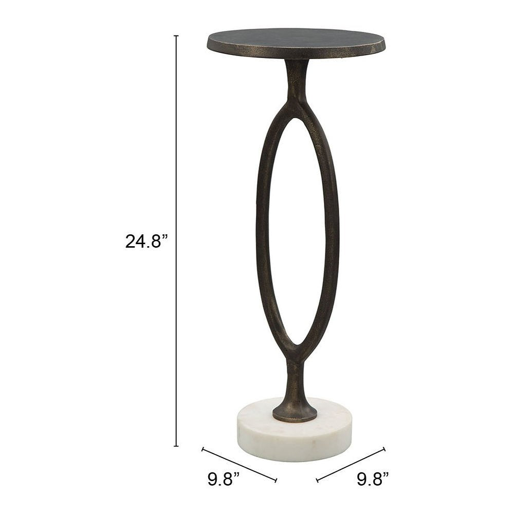 Mesa Decorativa para Coworking - ZUO BONITA - Bronce - Cubierta de Mármol Natural y Estructura de Aluminio Pintado - 109881 - Zuo - NOGAL BEAT - Mesa Comercial Interior