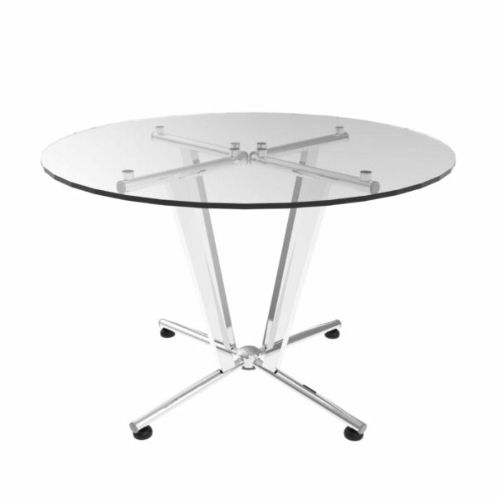 MESA NAPOLES OFIK 257 | Mesa Redonda de Vidrio 719GL | Regatones Ajustables | 4 Personas | Cubierta Cristal | Base Estructura Metálica | Interior - 257 - OFIK - NOGAL BEAT - Mesas