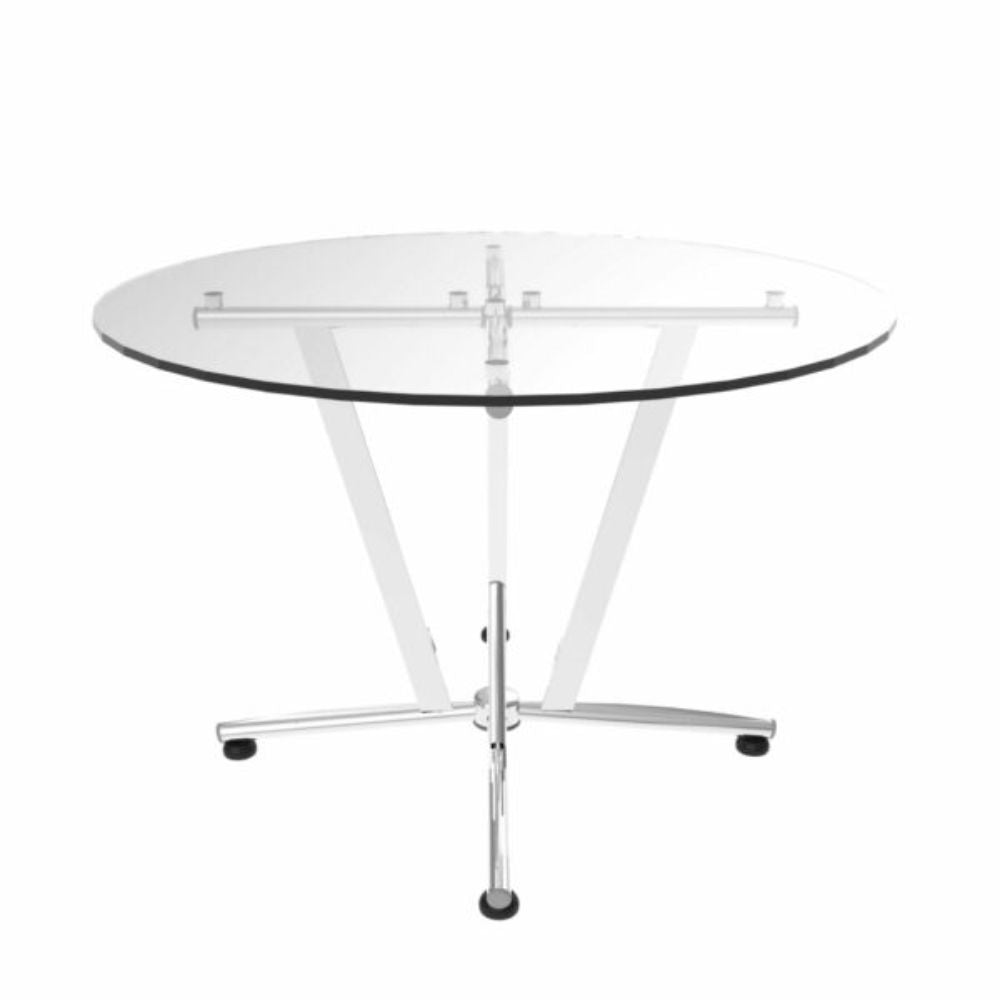 MESA NAPOLES OFIK 257 | Mesa Redonda de Vidrio 719GL | Regatones Ajustables | 4 Personas | Cubierta Cristal | Base Estructura Metálica | Interior - 257 - OFIK - NOGAL BEAT - Mesas