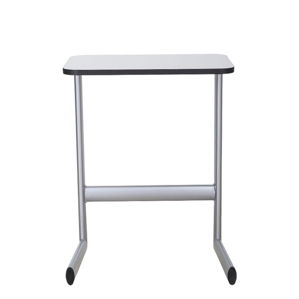 Escritorio escolar ALBAR MS-240 con estructura de tubo ovalado, descansapies y cubierta de melamina blanca con canto negro