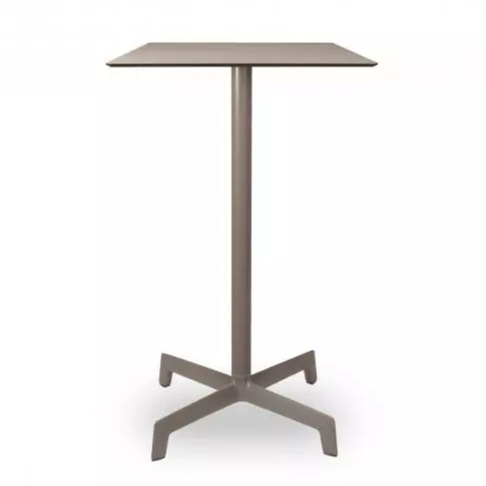 Mesa periquera cuadrada Resol Sputnik alta con estructura de aluminio, pie de poliamida y tablero HPL