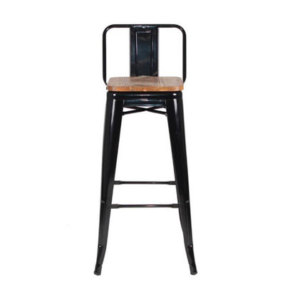 Banco Alto para Bar Tipo Tolix - NOGAL BEAT BOLTON RESPALDO BAJO - Negro - Asiento en Madera y Estructura Acero - BANCO BOLTON RESPALDO BAJO COLOR NEGRO BRILLO CON ASIENTO DE MADERA - MDO - NOGAL BEAT - Banco Comercial
