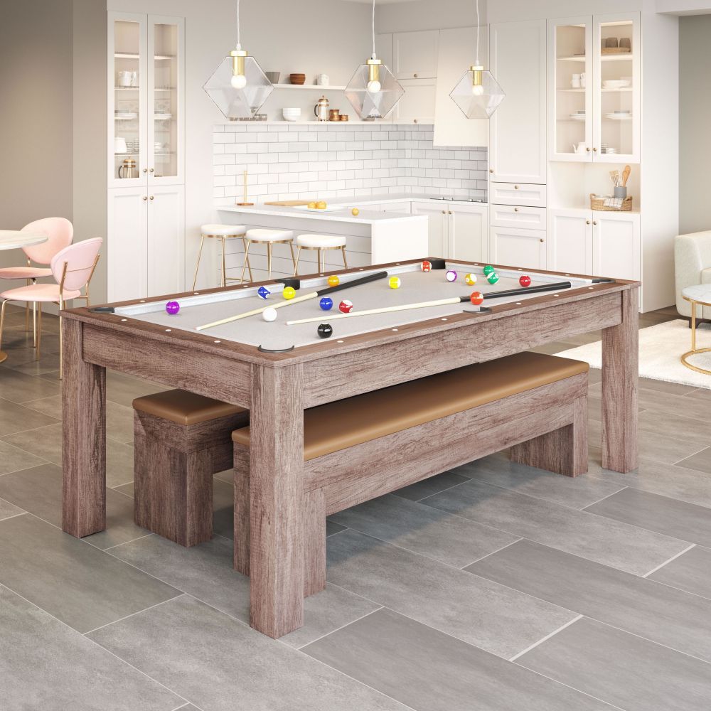 NOGAL BEAT BONKER | Mesa 3 en 1 Comedor Billar Ping Pong | Terciopelo 100% Poliéster | Marrón | MDF Imitación Madera | Interior - 109496 - Zuo - NOGAL BEAT - Ambientada