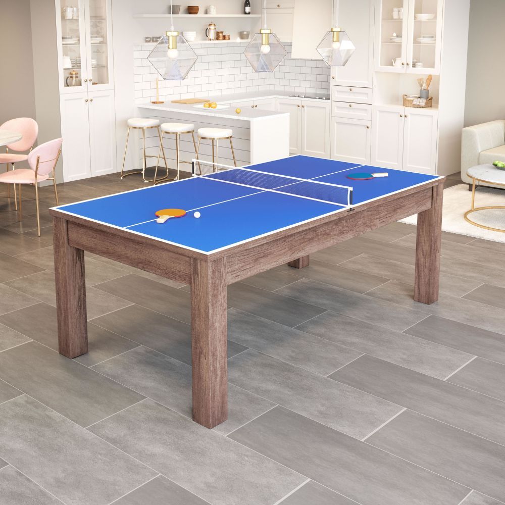 NOGAL BEAT BONKER | Mesa 3 en 1 Comedor Billar Ping Pong | Terciopelo 100% Poliéster | Marrón | MDF Imitación Madera | Interior - 109496 - Zuo - NOGAL BEAT - Ambientada