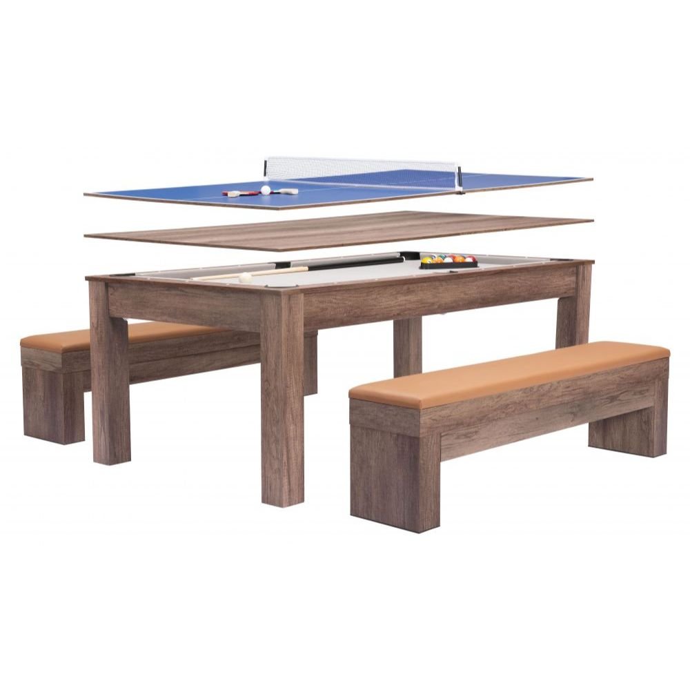 NOGAL BEAT BONKER | Mesa 3 en 1 Comedor Billar Ping Pong | Terciopelo 100% Poliéster | Marrón | MDF Imitación Madera | Interior - 109496 - Zuo - NOGAL BEAT - Ambientada