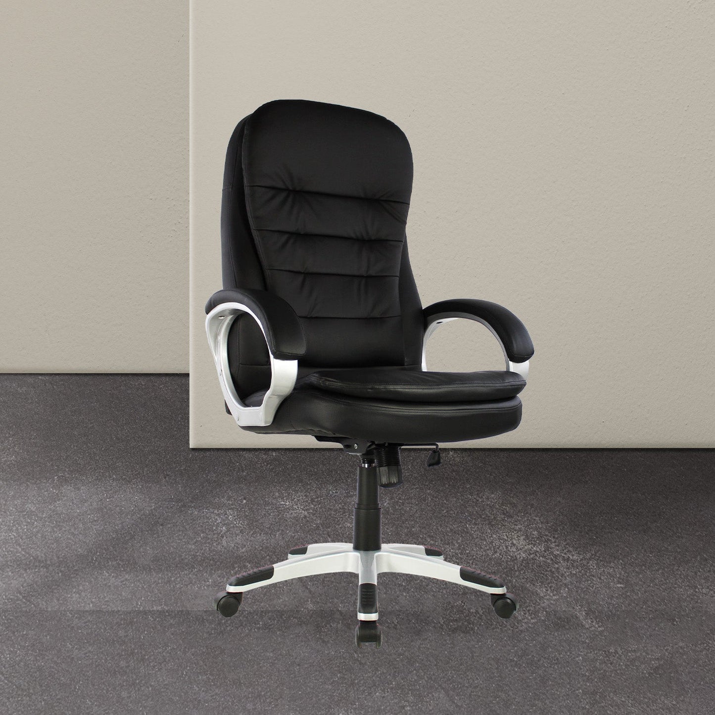 SILLA KINGSTRONG MOB-1100 Malaga SILL0903523 | Silla Ejecutiva Uso de Oficina | Base Estrella Giratoria | Descansabrazos | Tapizado Tela | Interior | Poliuretano Alto Respaldo Tela Tipo “PU” Acero Cromado Soporte Lumbar Descansabrazos y base tipo estrella cromada Estrella con Rodajas Negra Para Buena Postura Base Pistón Neumático Palanca Reguladora Comodidad Buen Diseño Oficina Home Office Corporativo Rodajas de Nylon Comodidad Espacio de Trabajo Respaldo con doble acojinamiento Reclinable Ambientada