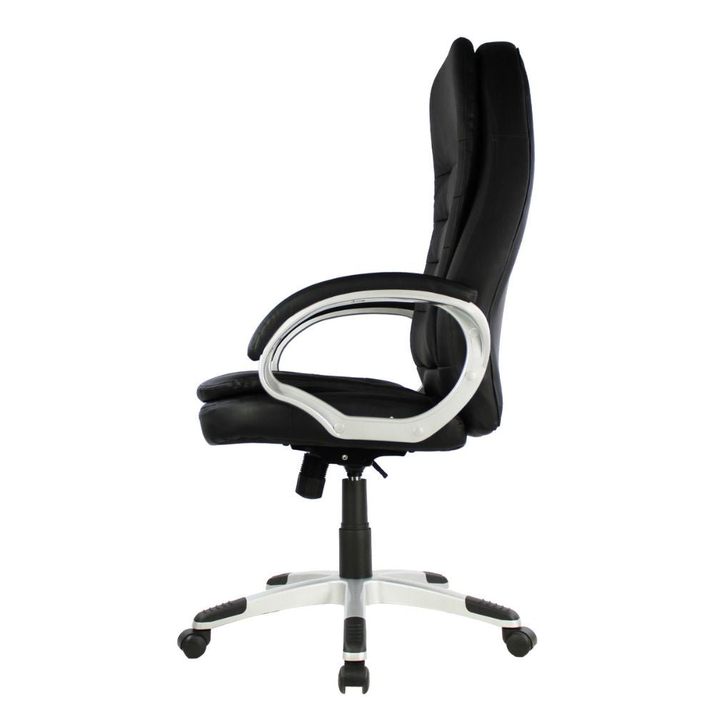 SILLA KINGSTRONG MOB-1100 Malaga SILL0903523 | Silla Ejecutiva Uso de Oficina | Base Estrella Giratoria | Descansabrazos | Tapizado Tela | Interior | Poliuretano Alto Respaldo Tela Tipo “PU” Acero Cromado Soporte Lumbar Descansabrazos y base tipo estrella cromada Estrella con Rodajas Negra Para Buena Postura Base Pistón Neumático Palanca Reguladora Comodidad Buen Diseño Oficina Home Office Corporativo Rodajas de Nylon Comodidad Espacio de Trabajo Respaldo con doble acojinamiento Reclinable Mundo In