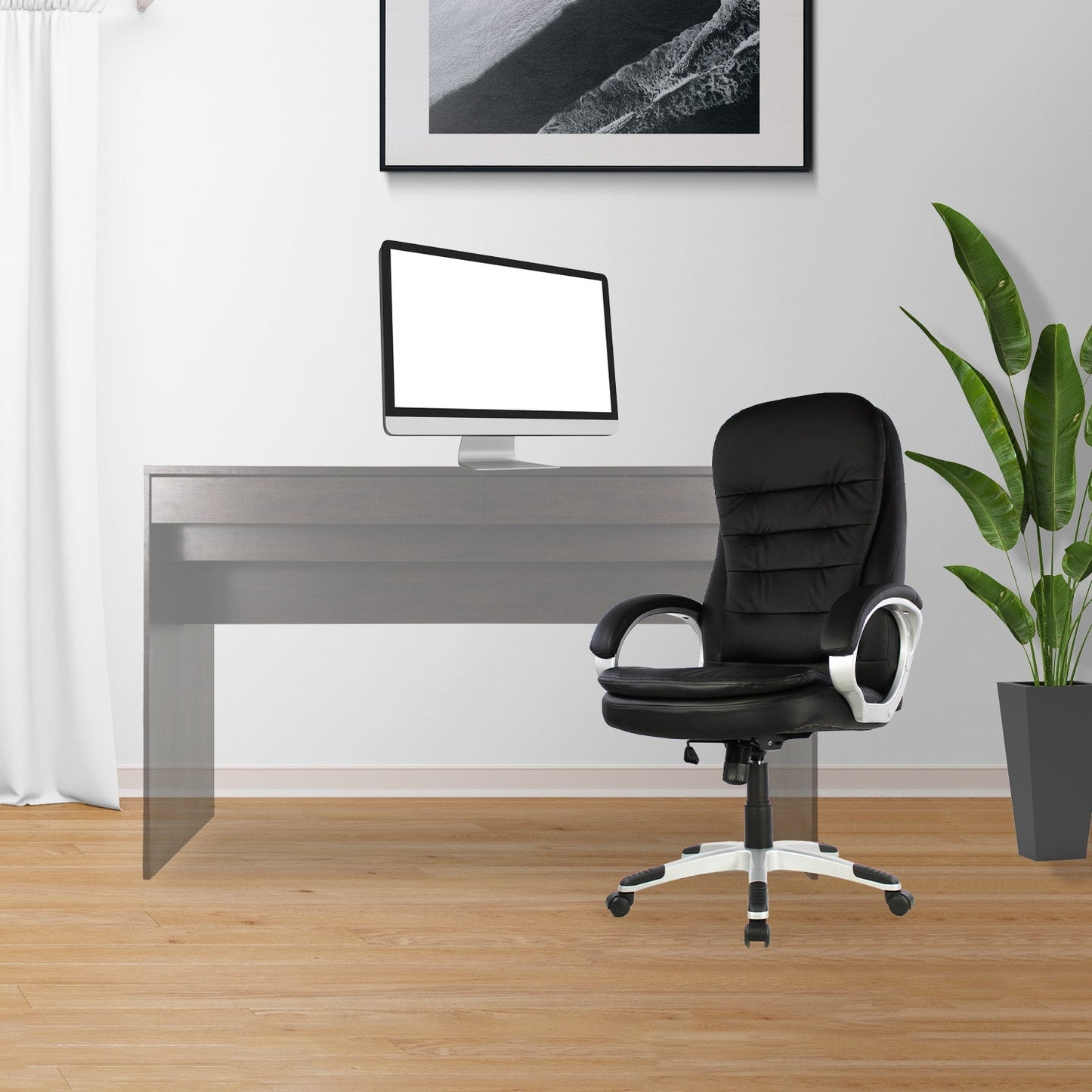 SILLA KINGSTRONG MOB-1100 Malaga SILL0903523 | Silla Ejecutiva Uso de Oficina | Base Estrella Giratoria | Descansabrazos | Tapizado Tela | Interior | Poliuretano Alto Respaldo Tela Tipo “PU” Acero Cromado Soporte Lumbar Descansabrazos y base tipo estrella cromada Estrella con Rodajas Negra Para Buena Postura Base Pistón Neumático Palanca Reguladora Comodidad Buen Diseño Oficina Home Office Corporativo Rodajas de Nylon Comodidad Espacio de Trabajo Respaldo con doble acojinamiento Reclinable Ambientada
