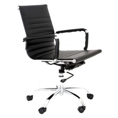 Silla de oficina secretarial Cádiz Eco de respaldo bajo, asiento tapizado y base negra giratoria