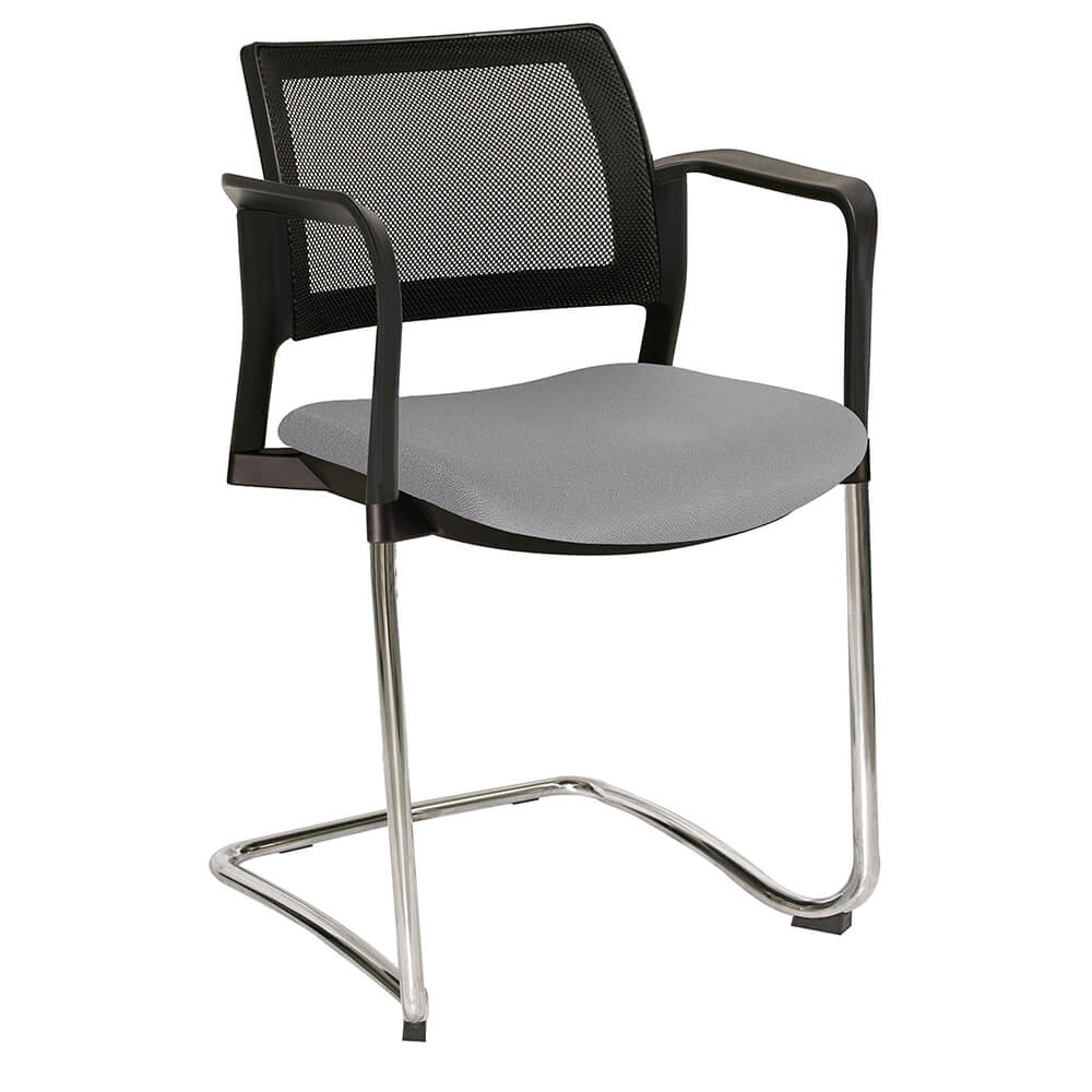 SILLA OFFIHO KYOS OHT-376CR | Silla Visita Respaldo Malla | Diseño Ergonómico | Visitante Sala Espera | Descansabrazos | Trineo Terminado Cromo | Asiento Tapizado | Interior | Visitante Sala Juntas Conferencias Despacho Home Office Secretarial Recepción Aula Capacitación