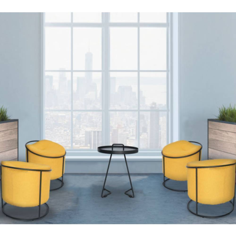 Taburete OFFIHO BUDI OHM-132 con estructura de acero tubular negro mate y asiento de pino tapizado en poliéster