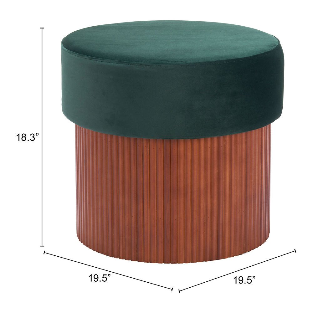 Otomán para Boutique - ZUO BOTO - Verde - Tapizado en Tela Tipo Terciopelo - 110182 - Zuo - NOGAL BEAT - Taburete