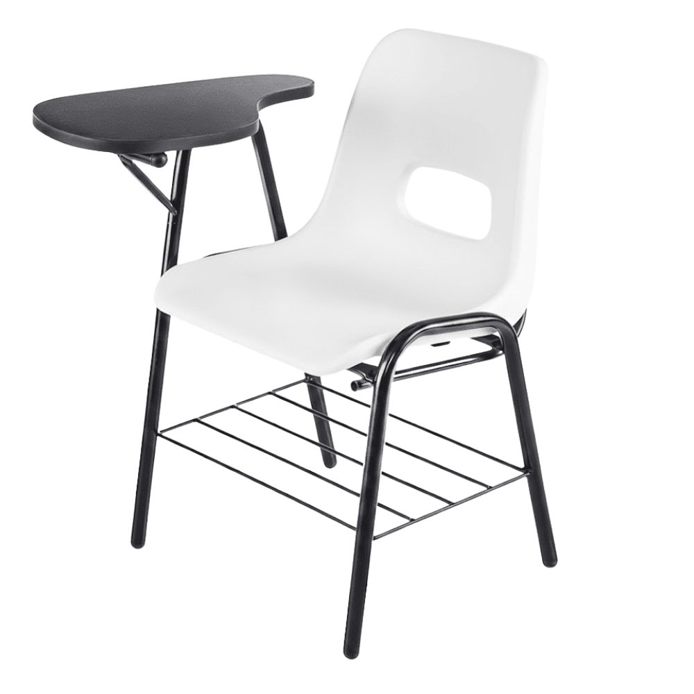 Pupitre escolar ALBAR PL-11 con estructura tubular negra, canastilla, paleta de melamina y asiento de polipropileno