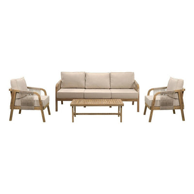 Sala de Terraza para Zona de Jardín - NOGAL BEAT CAMILA - Beige - Madera de Acacia, Cuerda y Tela Poliester - SALA CAMILA Beige - CAMCO - NOGAL BEAT - Sofá de Terraza