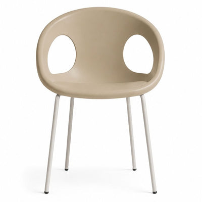 Silla comercial Labenze Drop con cuerpo de tecnopolímero y estructura tubular de acero blanco