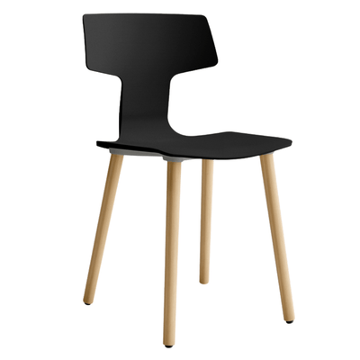 Silla comercial Colos Split GL con concha de polipropileno y patas de madera torneada natural