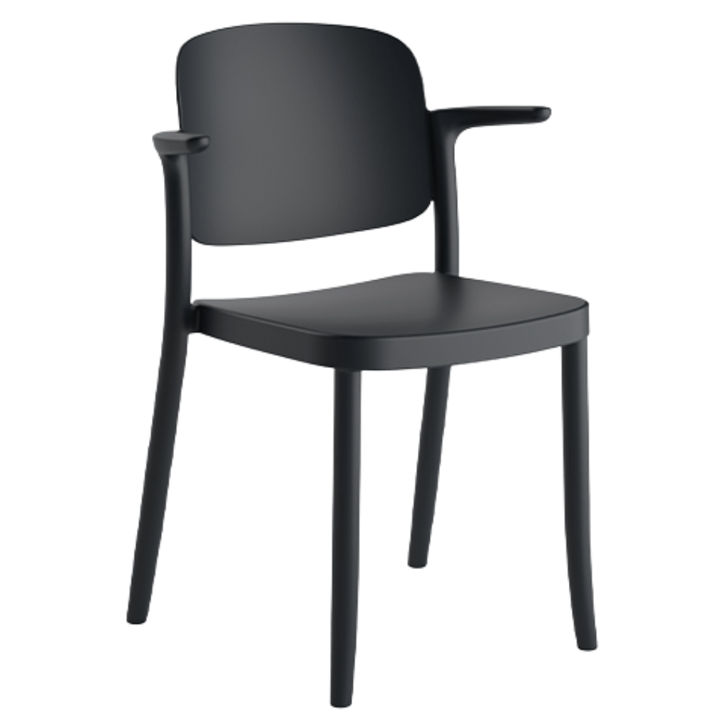Silla comercial Colos Piazza 2 con brazos, monobloque de polipropileno y diseño clásico para cafetería