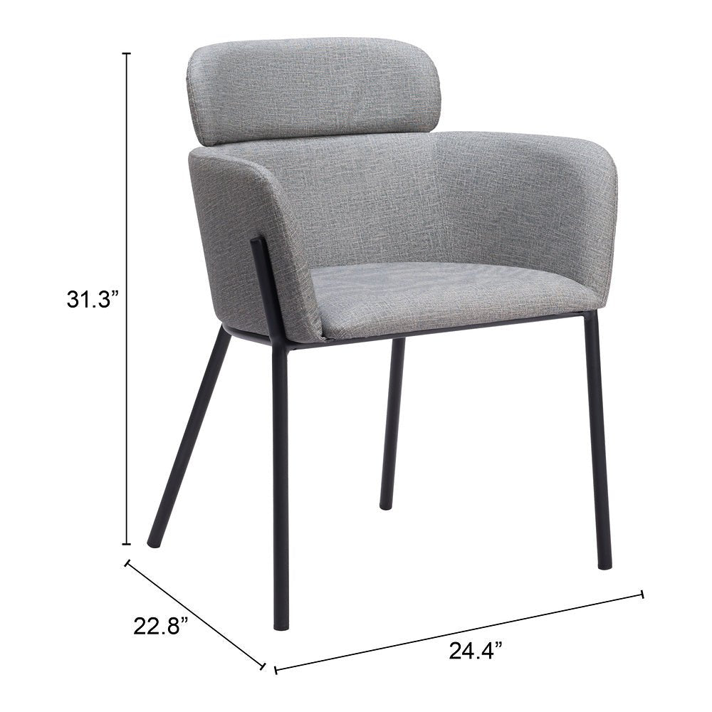 Silla Comercial para Cafetería - ZUO BREMOR - Gris Pizarra - Asiento y Respaldo Tapizados en Lino Sintético - 110171 - Zuo - NOGAL BEAT - Silla Comercial Interior