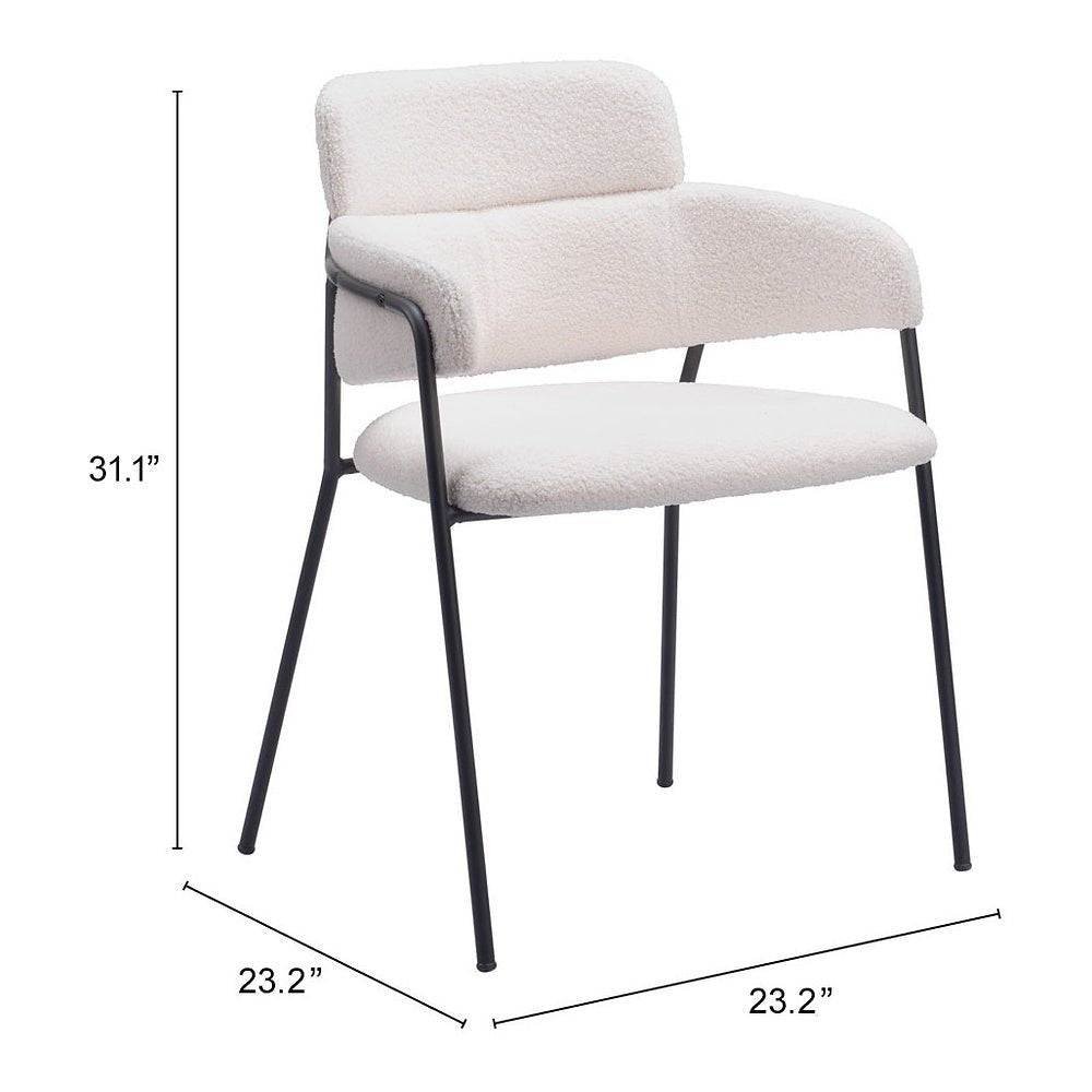 Silla Comercial para Restaurante - ZUO MARCEL - Crema - Asiento y Respaldo Tapizados en Tela Tipo Borrego - 109663 - Zuo - NOGAL BEAT - Silla Comercial Interior