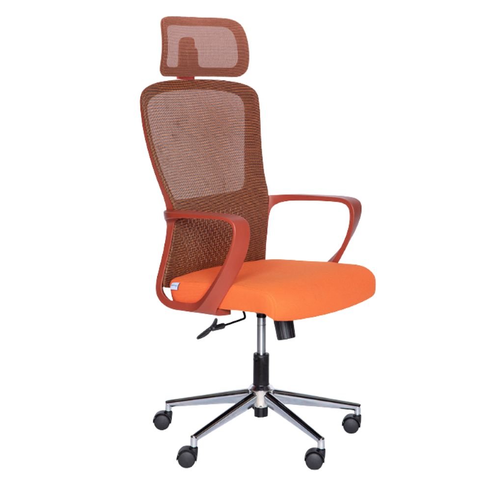 Silla ejecutiva ALBAR LK-20CC con respaldo en malla y base cromada de 5 puntas.