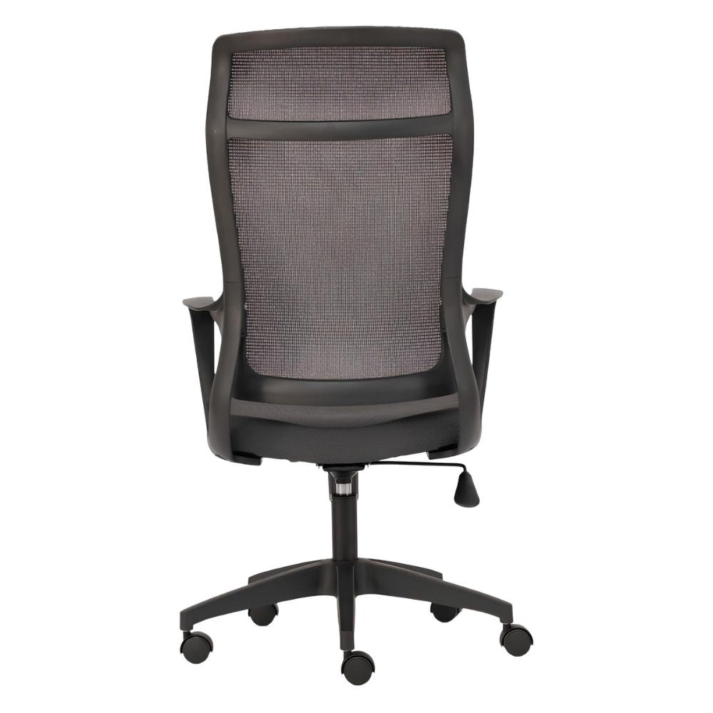Silla ejecutiva MOBILIARIO EN MOVIMIENTO Alzette negro con respaldo alto en malla y base certificada BIFMA.