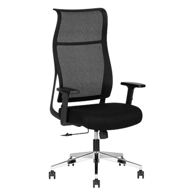 Silla ejecutiva Techno Ekho Black negro con respaldo en malla y base cromada de 5 puntas.