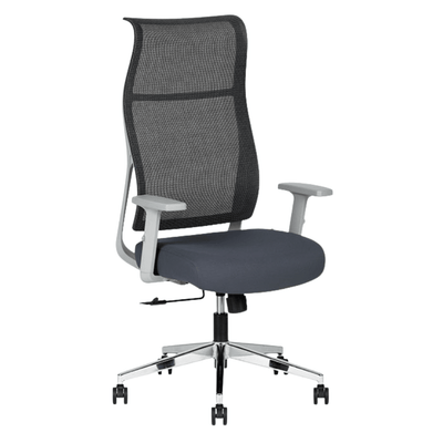 Silla ejecutiva Techno Ekho Gray gris con respaldo en malla y base cromada de 5 puntas.