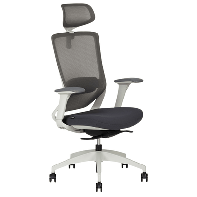 Silla ejecutiva Techno Soul Express White Respaldo Alto blanca con respaldo en malla y soporte lumbar ajustable.