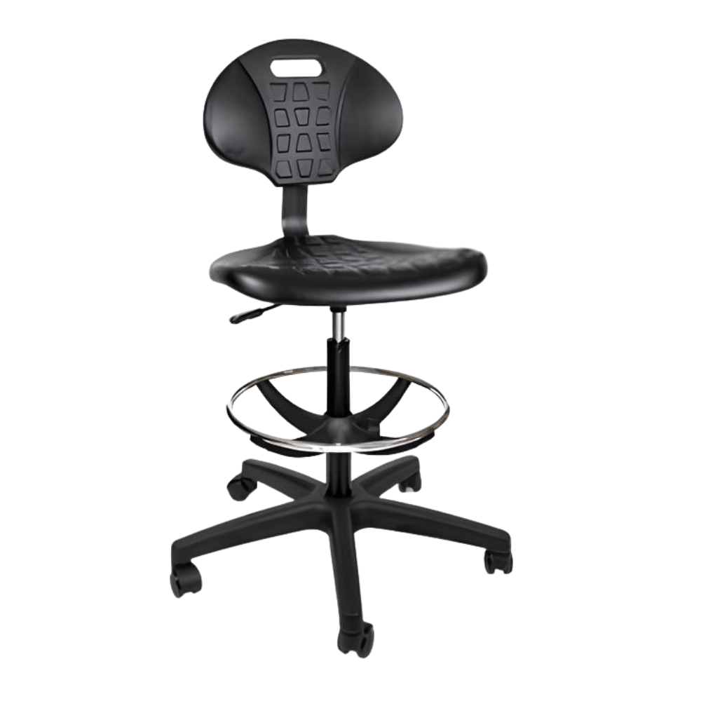 Silla industrial Offiho Heavy Duty Line OHI-48 con asiento y respaldo en poliuretano negro y base de 5 puntas