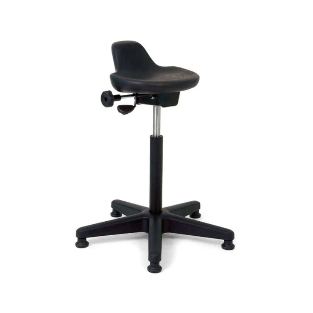 Silla industrial Requiez RI-50 antifatiga en poliuretano negro con base de 5 puntas en nylon reforzado