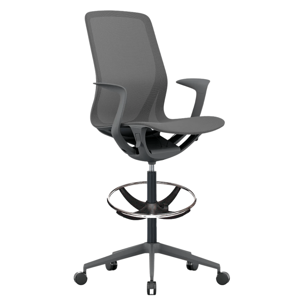 Silla de oficina kit cajero OFFIHO NET OHE-503 con asiento y respaldo en malla, aro cromado y base estrella