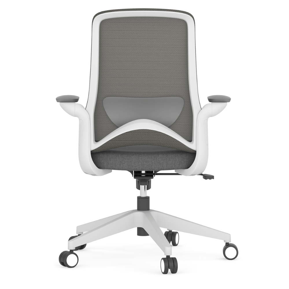 Silla de oficina operativa OFFIHO DOLPHIN OHE-111 gris con respaldo en malla, asiento tapizado y base de estrella de 5 puntas.