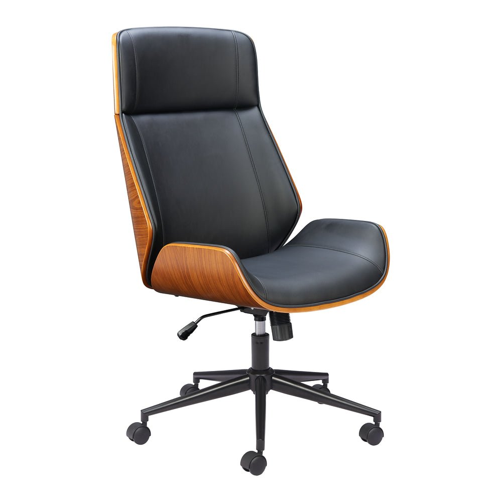 Silla de Oficina Secretarial para Home Office - ZUO FLEX 67x75 - Negro - Asiento y Respaldo Tapizados en Piel Sintética - 110559 - Zuo - NOGAL BEAT - Silla Secretarial