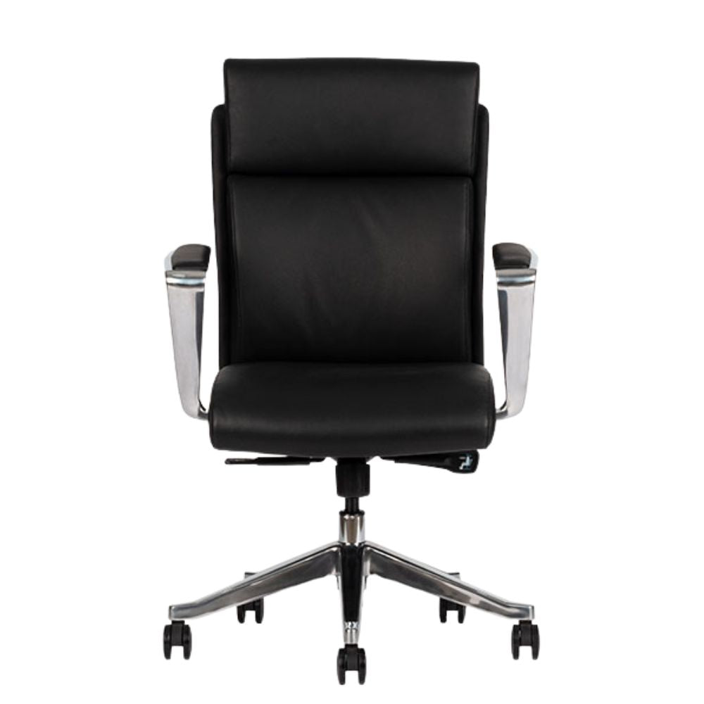 Silla de oficina Techno CEO de respaldo bajo tapizada en piel genuina con base de aluminio pulido