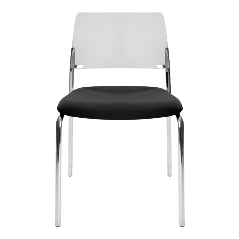 Silla de visita Gersa E-39500 con estructura cromada, respaldo en polipropileno y asiento tapizado