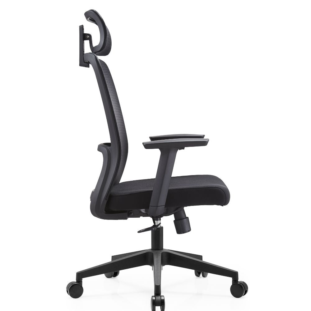 SILLA GERSA FENT ALTO | Silla Gerencial | Respaldo Malla | Cabecera | Brazos | Asiento Poliuretano | Base Nylon | Rodajas | Interior - Fent Alto - GERSA - NOGAL BEAT - Sillas de oficina
