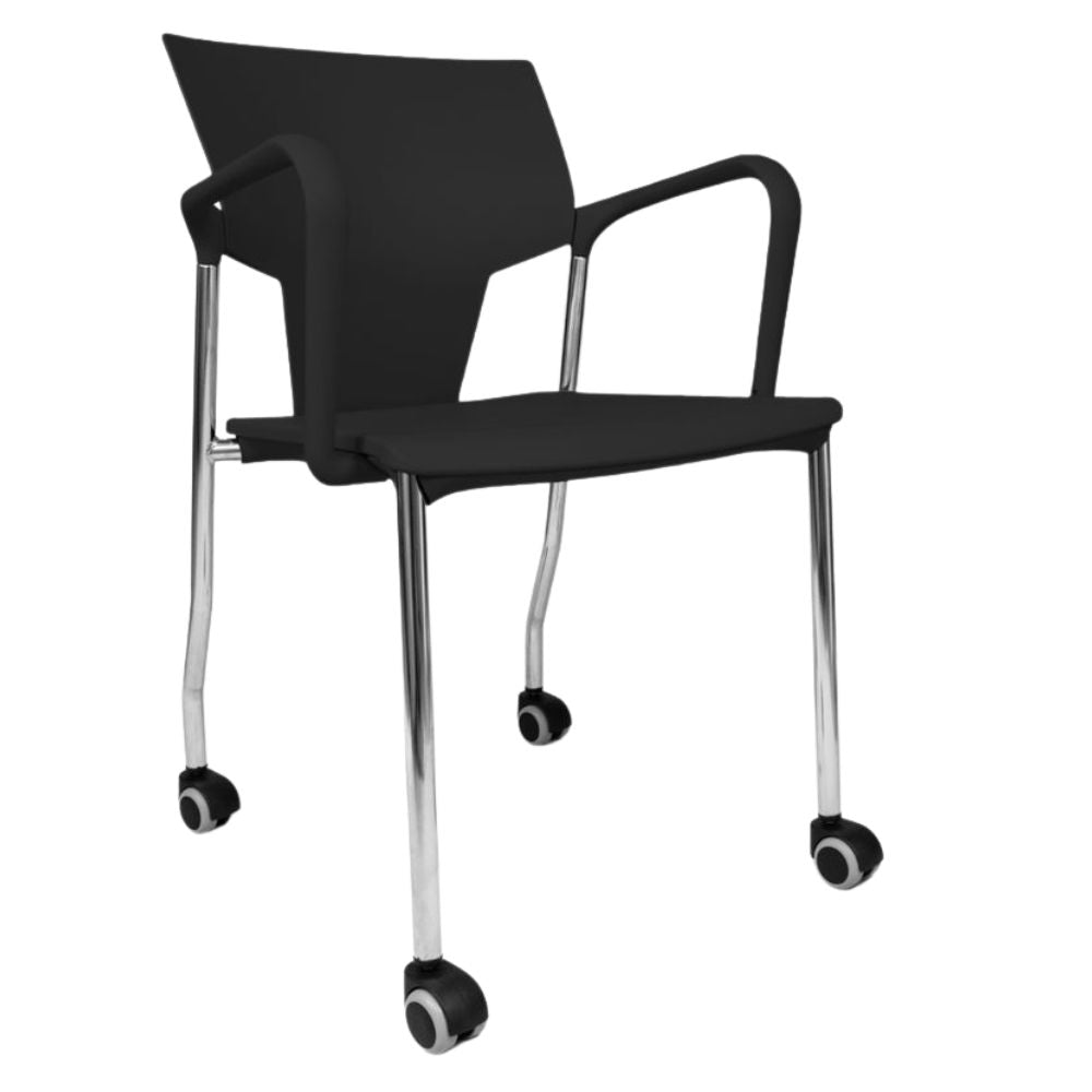 SILLA INFINITI AKTIVA BRAZOS CON RODAJAS | Silla Aktiva Brazos Rodajas para Sala Juntas Conferencias | Polipropileno | Interior - 102-0600B-BCO - Infiniti - NOGAL BEAT - Sillas