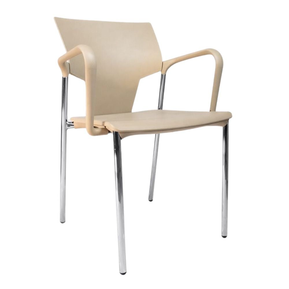 Silla de visita INFINITI AKTIVA apilable con brazos, asiento de polipropileno y base de cuatro patas de acero