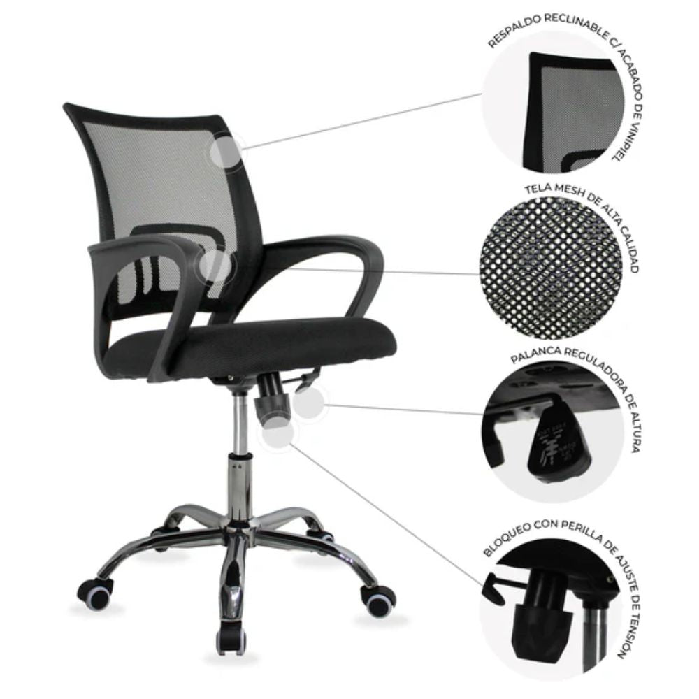 SILLA KINGSTRONG JM-107 MESH NEGRO SILL0362811 | Silla Operativa para Oficina | Tapizado Tela | Hule Espuma | Base Estrella Giratoria | Interior | Oficinas Recepción Empresa Bufete Abogados Escritorios