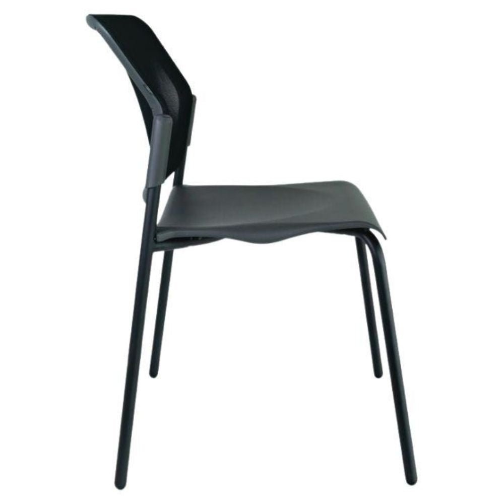 Silla de recepción LABENZE ARETA 106-2500 con respaldo en malla y base de cuatro patas negras.
