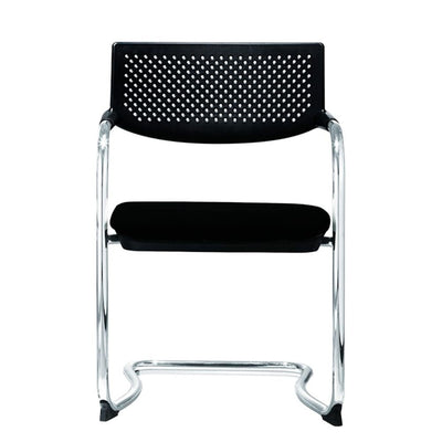 Silla de visita Albar A-200 negra con respaldo perforado, asiento tapizado y estructura de tubo cromado